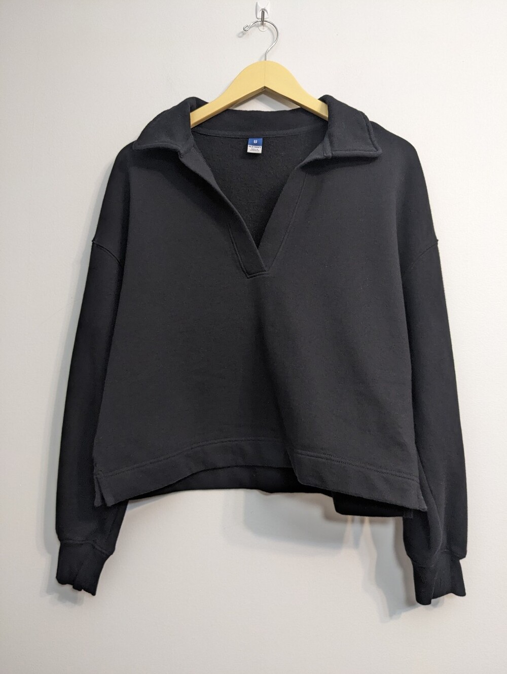 Old Navy Open Collared Relaxed Fit Sweatshirt | Black | XS